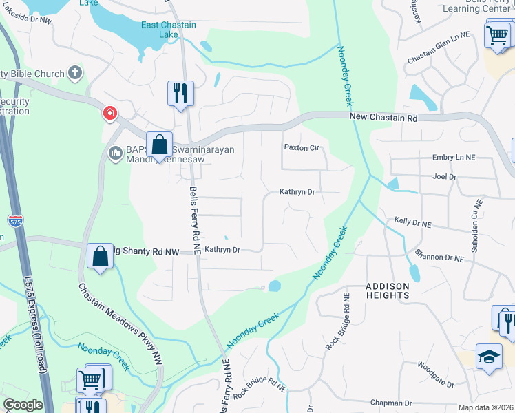 map of restaurants, bars, coffee shops, grocery stores, and more near 161 Kathryn Drive in Marietta
