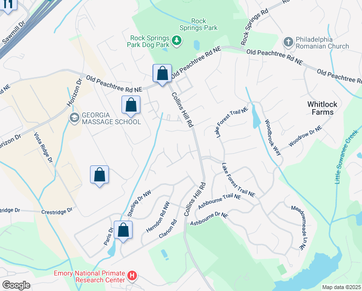 map of restaurants, bars, coffee shops, grocery stores, and more near 2703 Mayfield Court Northeast in Lawrenceville