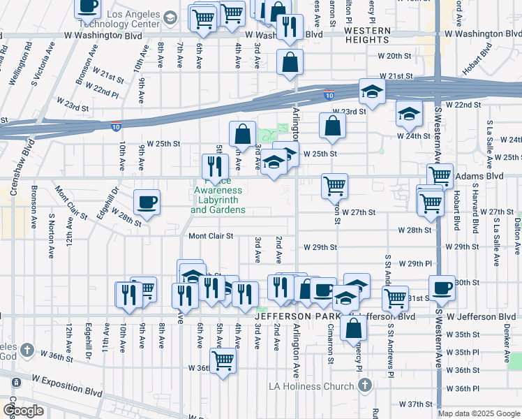 map of restaurants, bars, coffee shops, grocery stores, and more near in Los Angeles