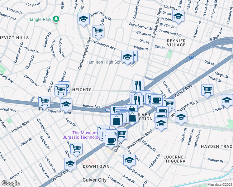 map of restaurants, bars, coffee shops, grocery stores, and more near 3326 Durango Avenue in Los Angeles