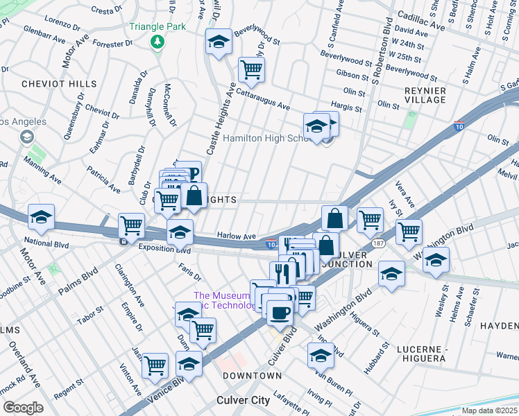 map of restaurants, bars, coffee shops, grocery stores, and more near 3325 Bagley Avenue in Los Angeles