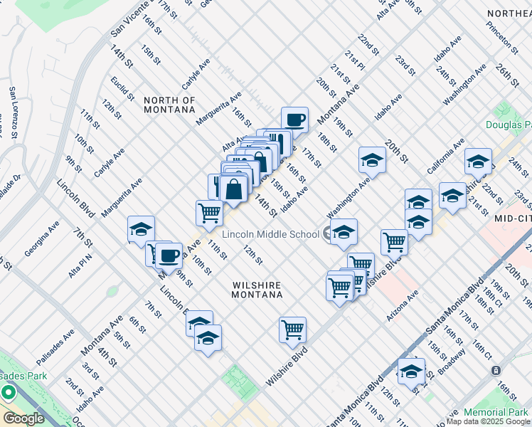 map of restaurants, bars, coffee shops, grocery stores, and more near 1324 Idaho Avenue in Santa Monica