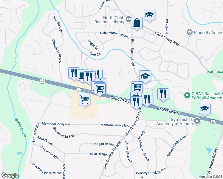 map of restaurants, bars, coffee shops, grocery stores, and more near 3102 U.S. 41 in Kennesaw