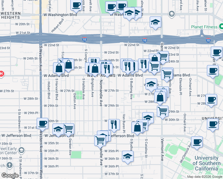 map of restaurants, bars, coffee shops, grocery stores, and more near 2656 Kenwood Avenue in Los Angeles
