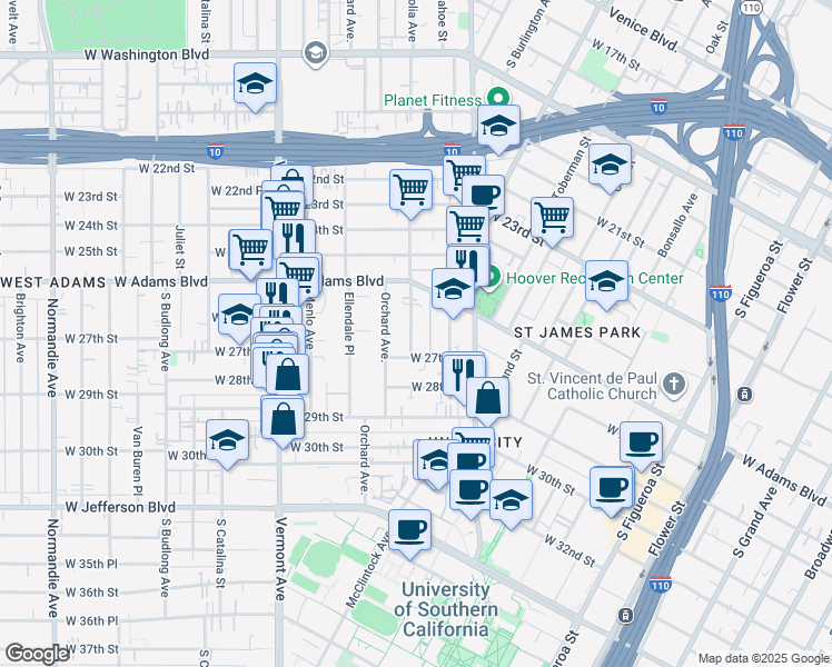 map of restaurants, bars, coffee shops, grocery stores, and more near in Los Angeles