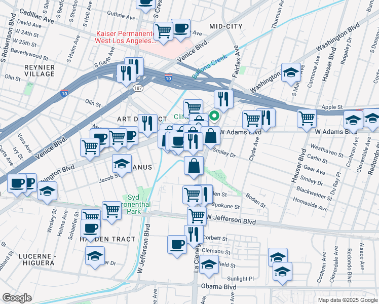 map of restaurants, bars, coffee shops, grocery stores, and more near 3051 South La Cienega Boulevard in Culver City