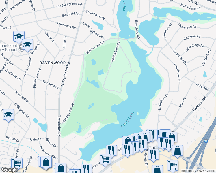 map of restaurants, bars, coffee shops, grocery stores, and more near 474 Spring Lake Road in Columbia