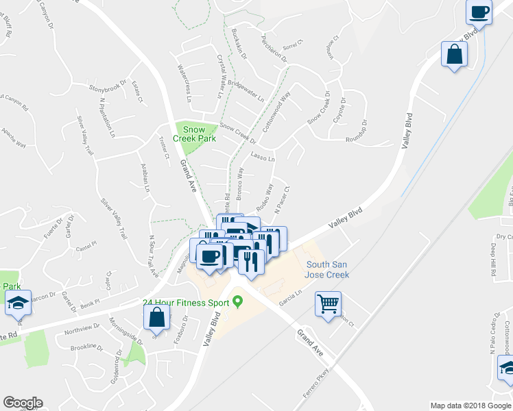 map of restaurants, bars, coffee shops, grocery stores, and more near 665 Rodeo Way in Walnut