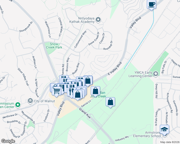 map of restaurants, bars, coffee shops, grocery stores, and more near 21863-21917 Valley Blvd in Walnut