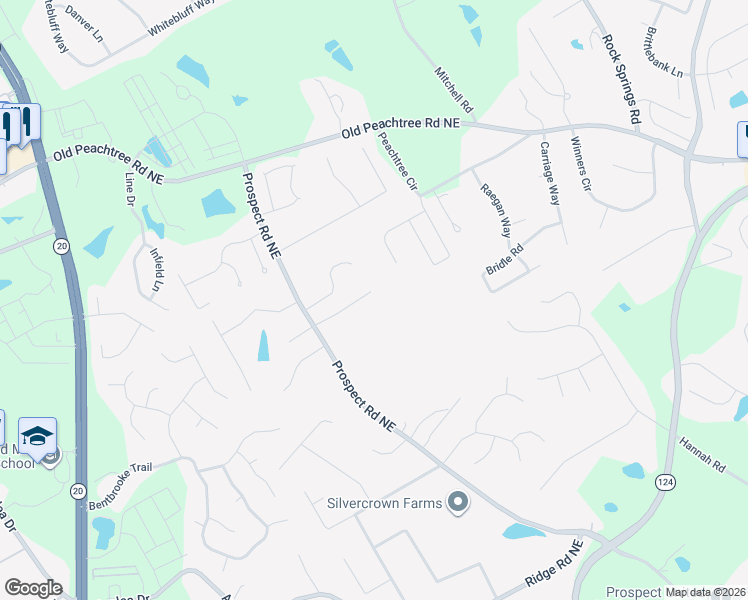 map of restaurants, bars, coffee shops, grocery stores, and more near 2035 Prospect Road in Lawrenceville