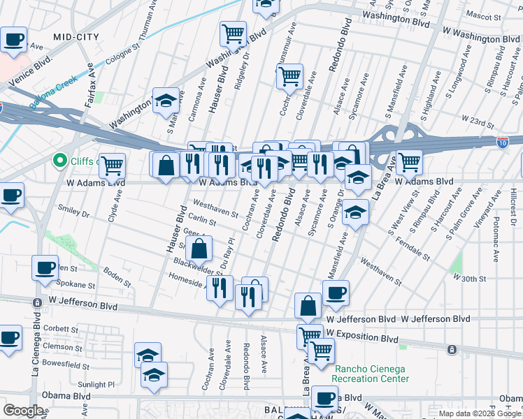 map of restaurants, bars, coffee shops, grocery stores, and more near 5272 Westhaven Street in Los Angeles