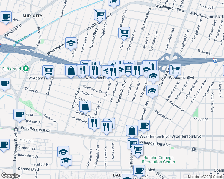 map of restaurants, bars, coffee shops, grocery stores, and more near 5272 Westhaven Street in Los Angeles