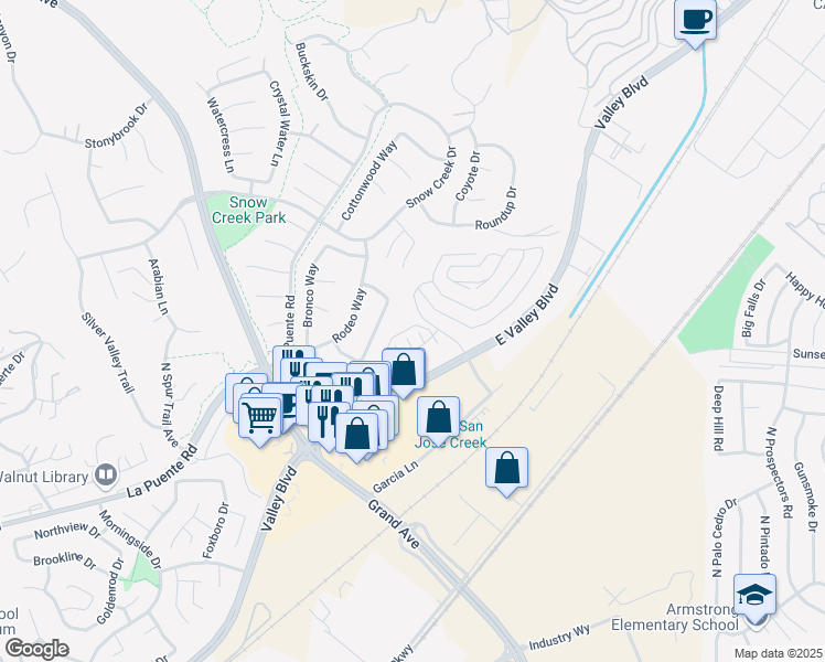 map of restaurants, bars, coffee shops, grocery stores, and more near 226 Roma Court in Walnut