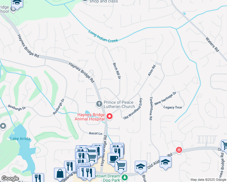 map of restaurants, bars, coffee shops, grocery stores, and more near 3150 Berkshire Manor Drive in Alpharetta