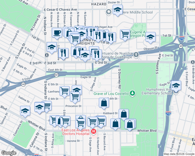 map of restaurants, bars, coffee shops, grocery stores, and more near 3860 Eagle Street in Los Angeles