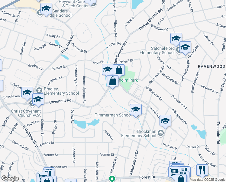 map of restaurants, bars, coffee shops, grocery stores, and more near 3724 Covenant Road in Columbia