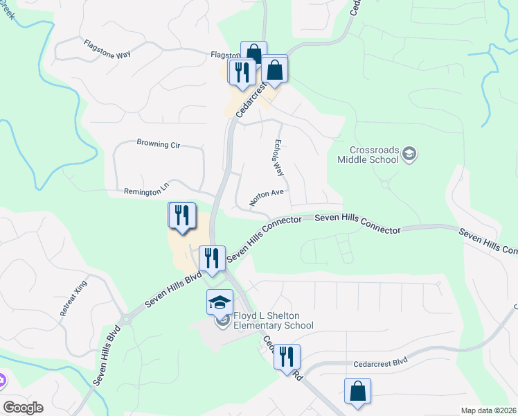 map of restaurants, bars, coffee shops, grocery stores, and more near 57 Prescott Drive in Acworth
