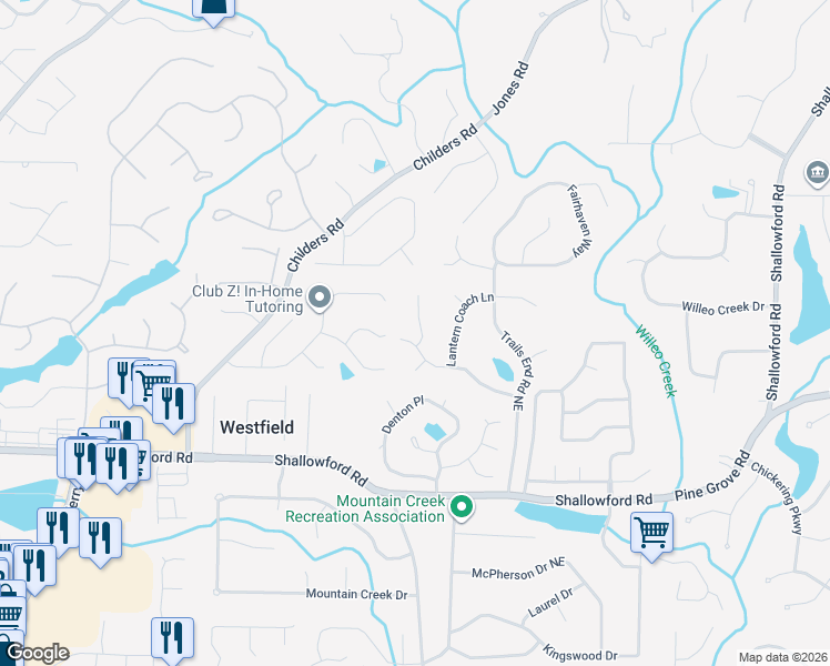map of restaurants, bars, coffee shops, grocery stores, and more near 4931 Carriage Lakes Drive Northeast in Roswell