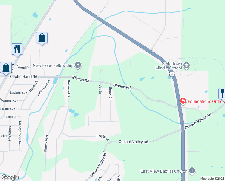 map of restaurants, bars, coffee shops, grocery stores, and more near 25 Breck Drive in Cedartown
