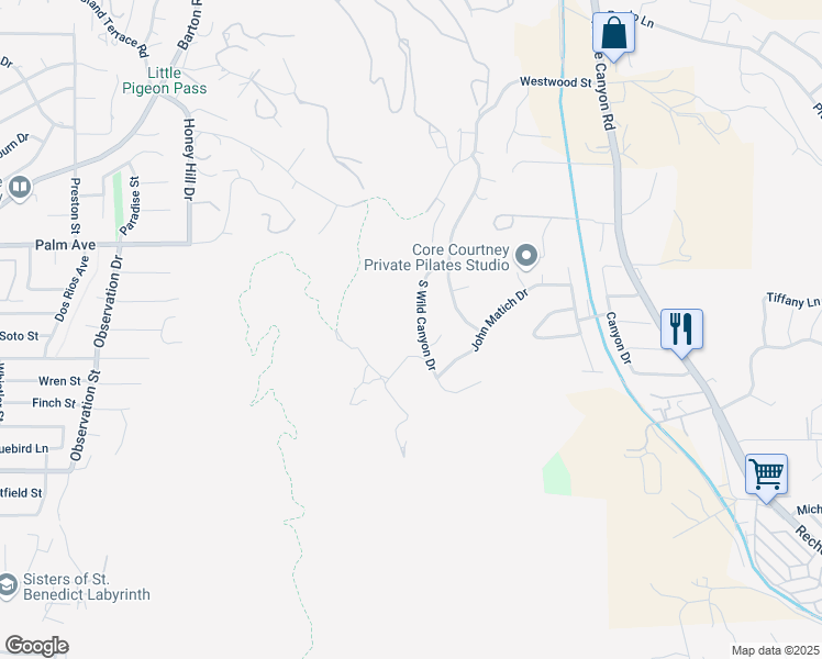 map of restaurants, bars, coffee shops, grocery stores, and more near 2197 South Wild Canyon Drive in Colton