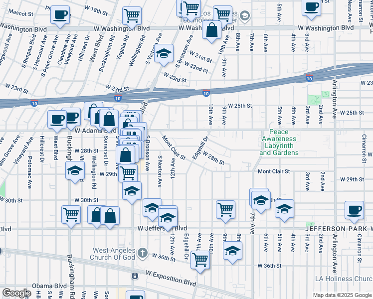 map of restaurants, bars, coffee shops, grocery stores, and more near 4015 Mont Clair Street in Los Angeles