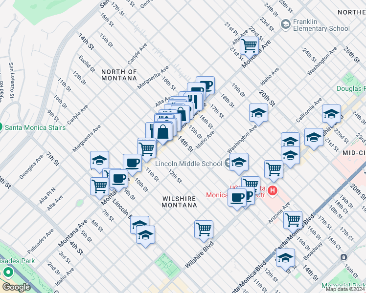 map of restaurants, bars, coffee shops, grocery stores, and more near in Santa Monica