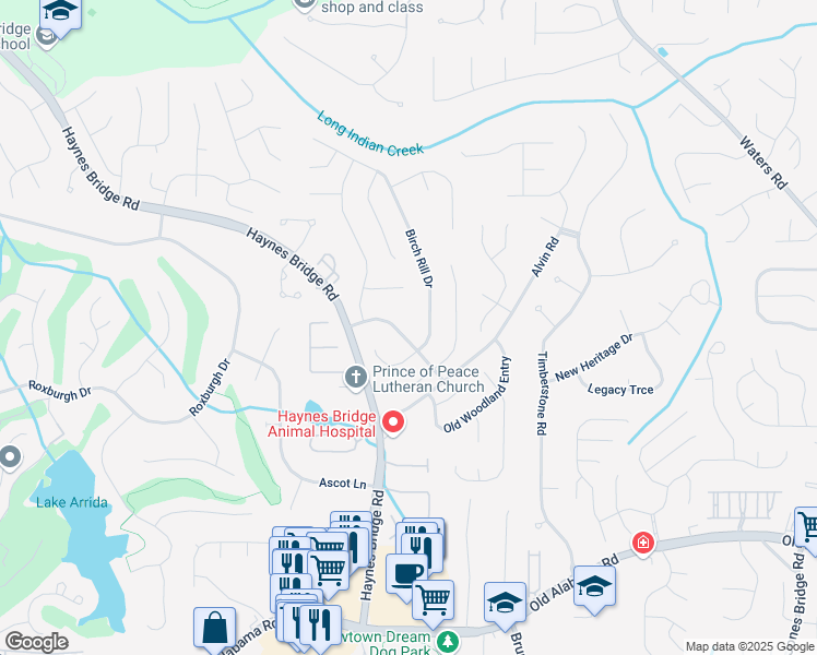 map of restaurants, bars, coffee shops, grocery stores, and more near 3150 Berkshire Manor Drive in Alpharetta