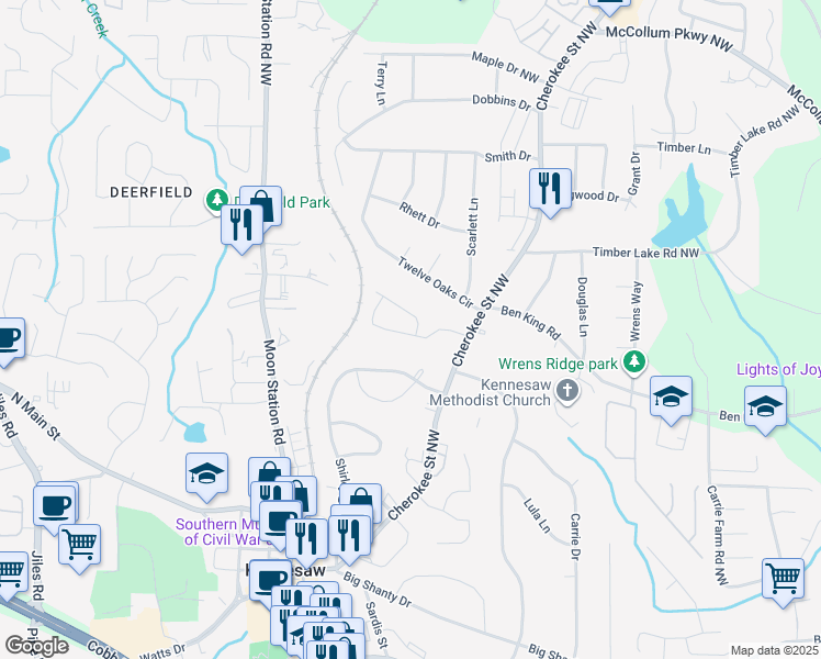 map of restaurants, bars, coffee shops, grocery stores, and more near 2001 Jebs Court in Kennesaw