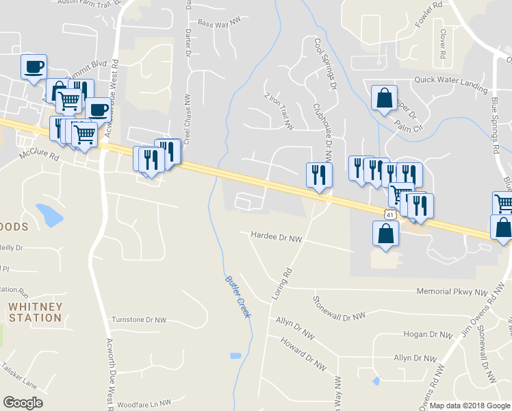 map of restaurants, bars, coffee shops, grocery stores, and more near 3807 Cyrus Crest Circle Northwest in Kennesaw