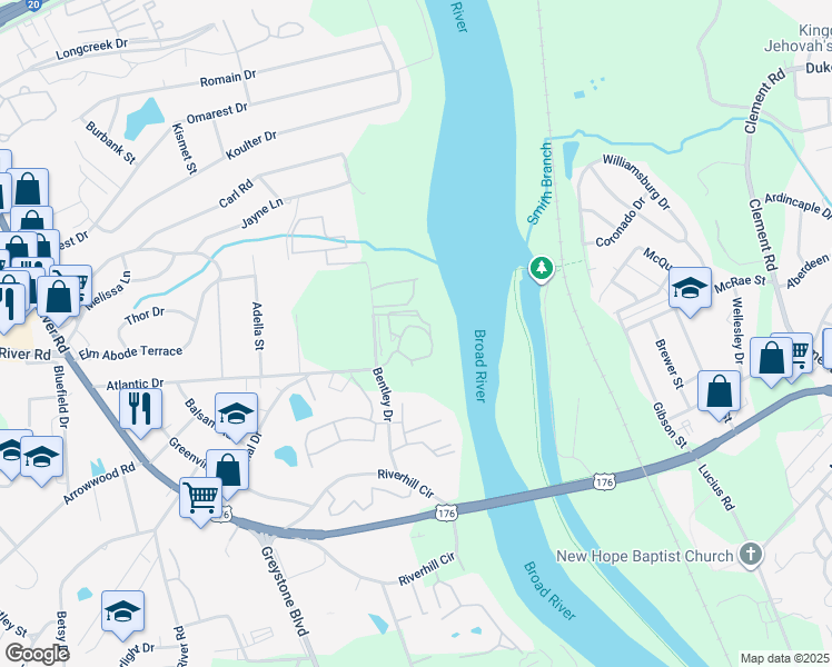 map of restaurants, bars, coffee shops, grocery stores, and more near 1850 Atlantic Drive in Columbia