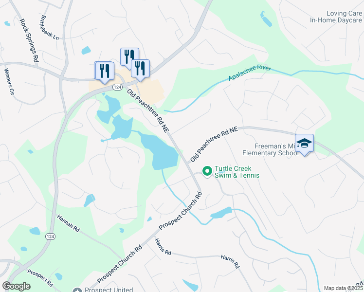 map of restaurants, bars, coffee shops, grocery stores, and more near 2015 Kings Valley Drive in Lawrenceville