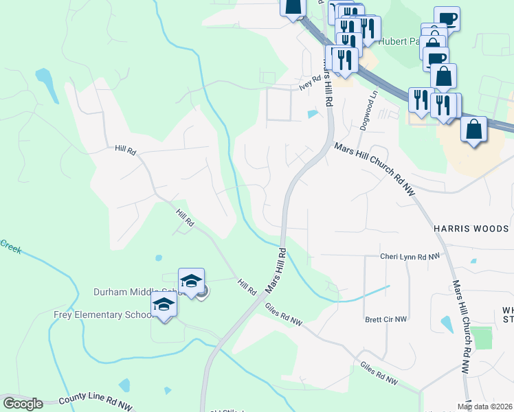 map of restaurants, bars, coffee shops, grocery stores, and more near 4975 Aviary Drive in Acworth
