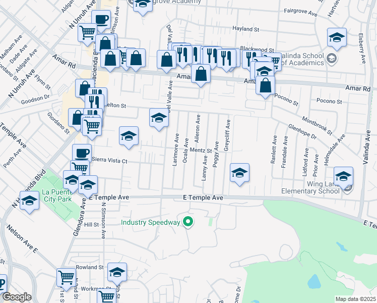 map of restaurants, bars, coffee shops, grocery stores, and more near 758 Ocala Avenue in La Puente