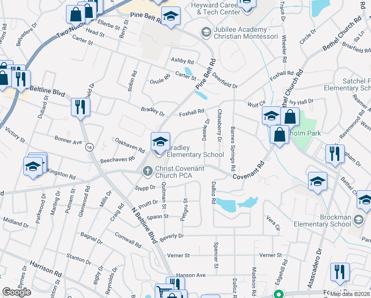 map of restaurants, bars, coffee shops, grocery stores, and more near 3204 Quitman Street in Columbia