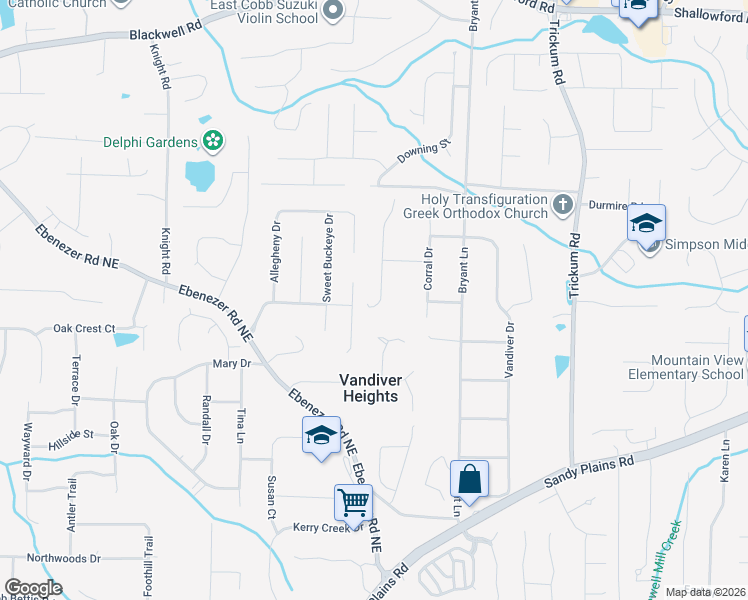 map of restaurants, bars, coffee shops, grocery stores, and more near 3350 Ranch Road in Marietta