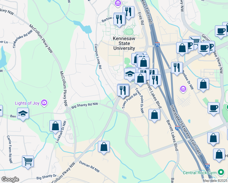 map of restaurants, bars, coffee shops, grocery stores, and more near in Kennesaw