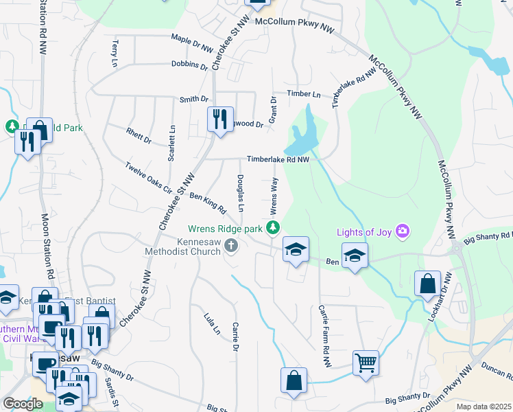 map of restaurants, bars, coffee shops, grocery stores, and more near 3090 Thrasher Court Northwest in Kennesaw