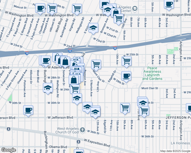 map of restaurants, bars, coffee shops, grocery stores, and more near 4200 Montclair Street in Los Angeles