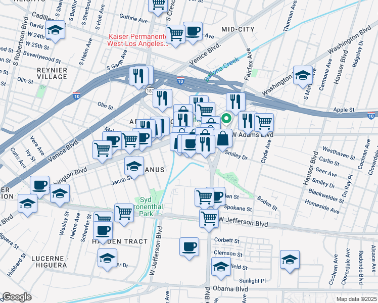 map of restaurants, bars, coffee shops, grocery stores, and more near 5905 Smiley Drive in Culver City