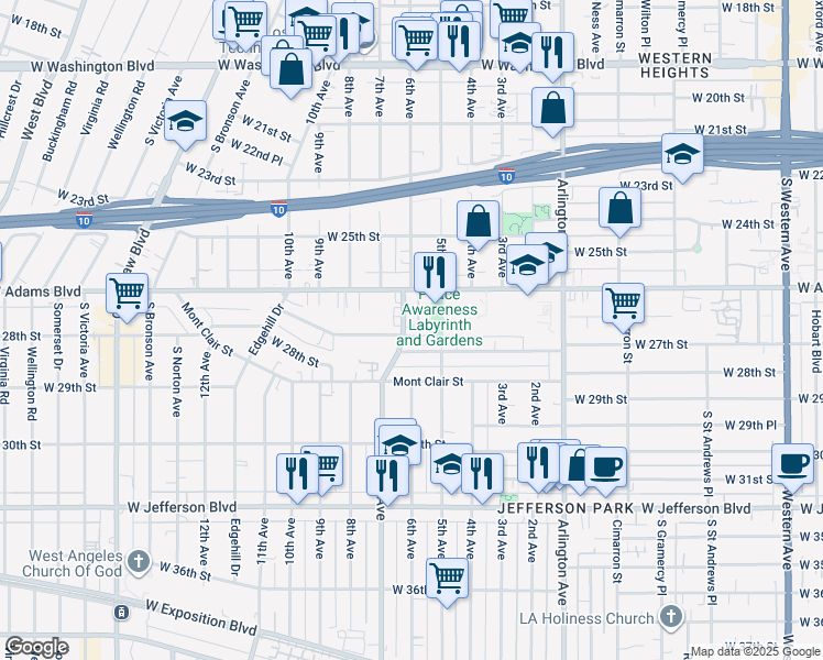 map of restaurants, bars, coffee shops, grocery stores, and more near 2640 7th Avenue in Los Angeles