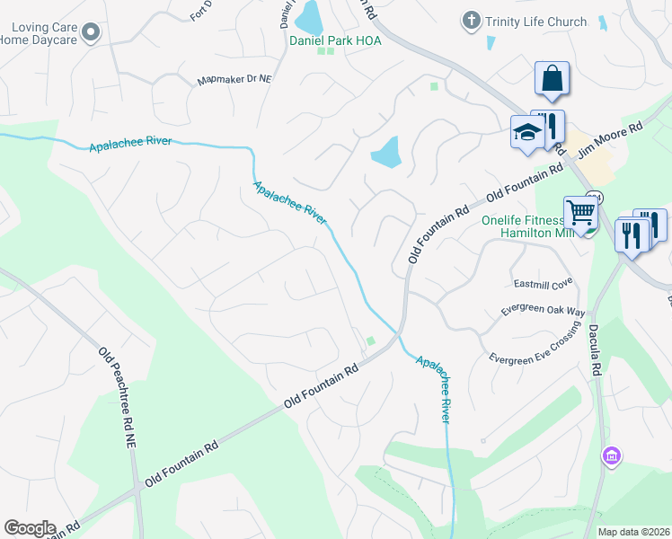 map of restaurants, bars, coffee shops, grocery stores, and more near 1355 Heatherton Road in Dacula