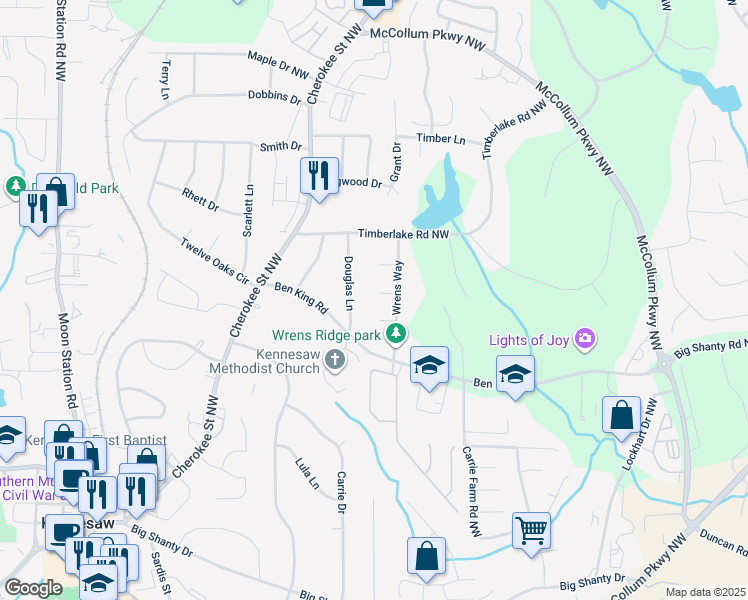 map of restaurants, bars, coffee shops, grocery stores, and more near 3090 Thrasher Court Northwest in Kennesaw