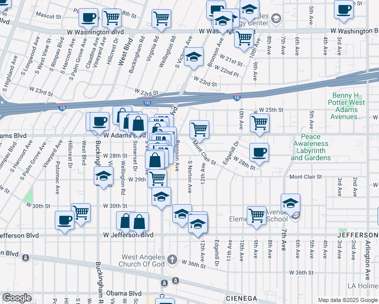 map of restaurants, bars, coffee shops, grocery stores, and more near 4219 West 28th Street in Los Angeles