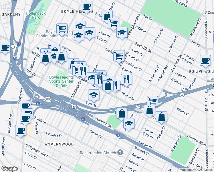 map of restaurants, bars, coffee shops, grocery stores, and more near 2911 Oregon Street in Los Angeles