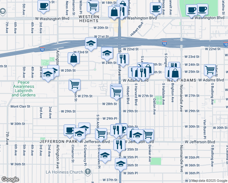 map of restaurants, bars, coffee shops, grocery stores, and more near 2625 California 258 in Los Angeles