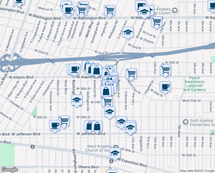 map of restaurants, bars, coffee shops, grocery stores, and more near in Los Angeles