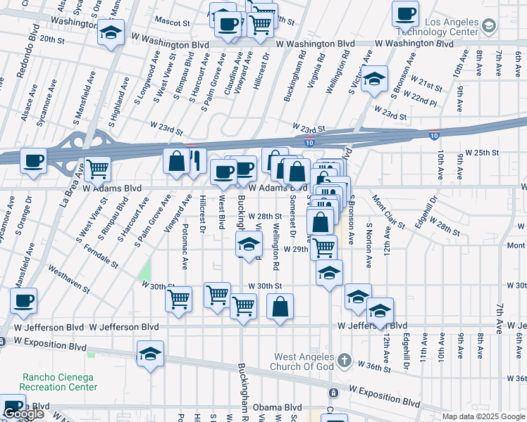 map of restaurants, bars, coffee shops, grocery stores, and more near in Los Angeles