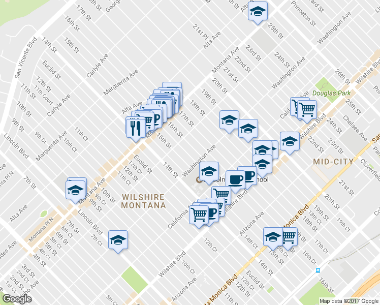 map of restaurants, bars, coffee shops, grocery stores, and more near 923 16th Street in Santa Monica