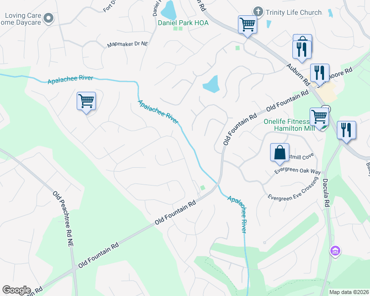 map of restaurants, bars, coffee shops, grocery stores, and more near 1355 Heatherton Road in Dacula