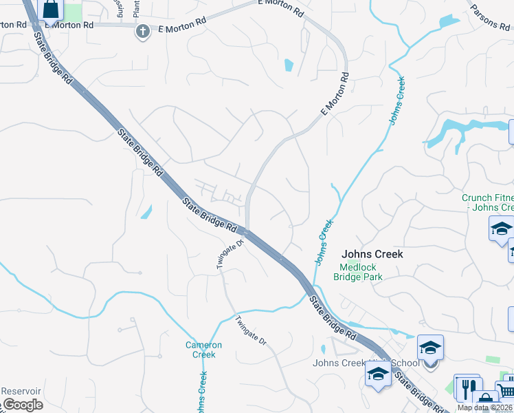 map of restaurants, bars, coffee shops, grocery stores, and more near 5280 Skidaway Drive in Alpharetta